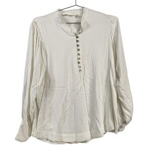 Soft Surroundings Shirt Womens Petite Large Henley Lace Trim 3DW080 Boho Blouse